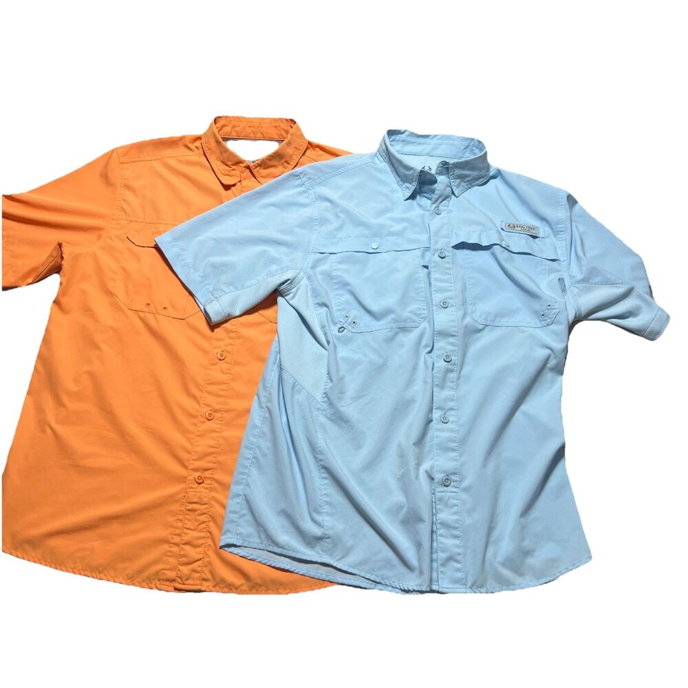 Realtree Fishing Shirt 2 Pack Bundle Mens M Orange Blue Short Sleeve